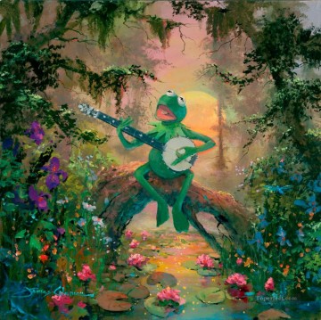boy playing a violin Painting - frog playing guitar facetious humor pet
